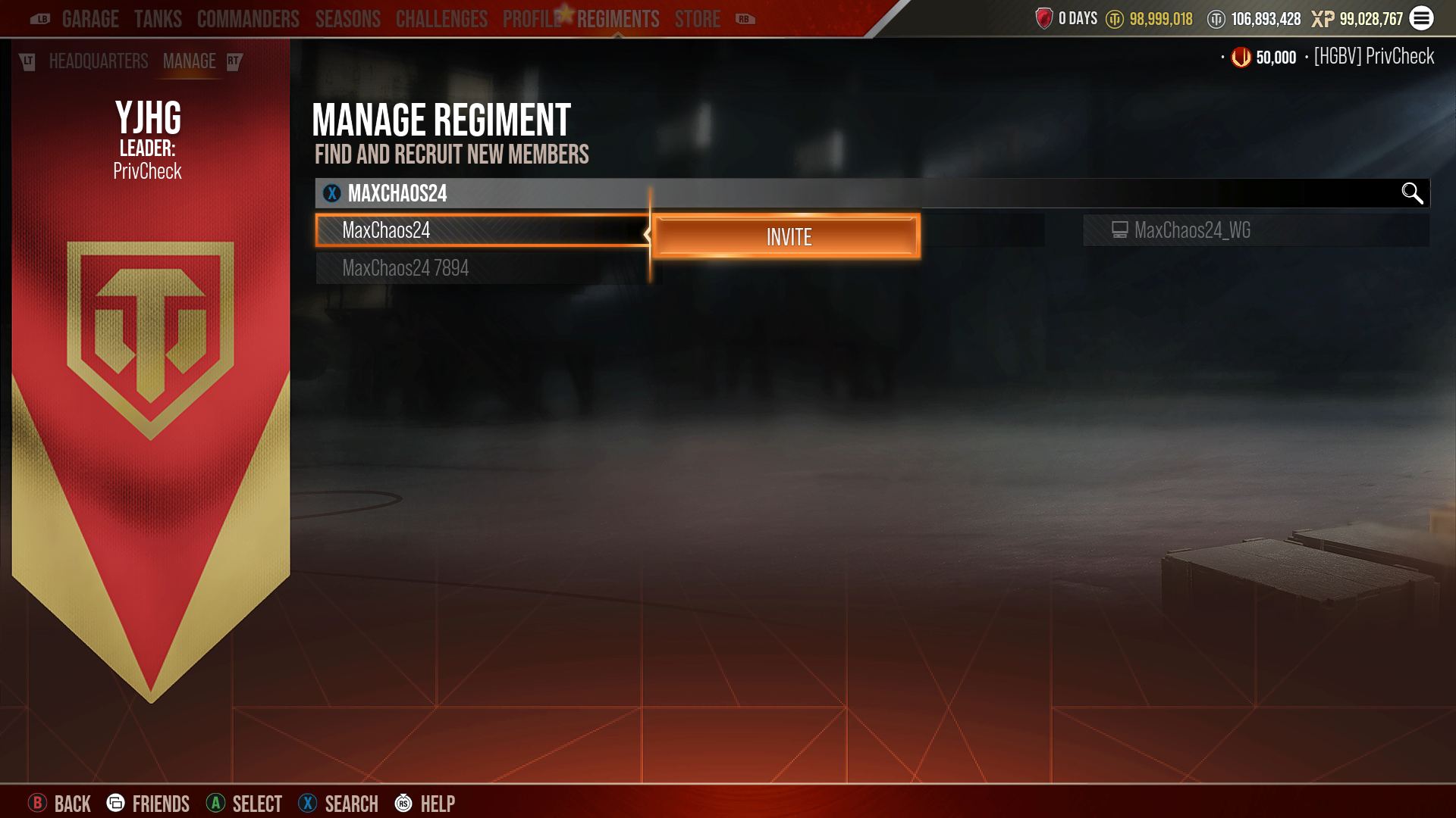 Regiments - Recruit Screen Invite Function
